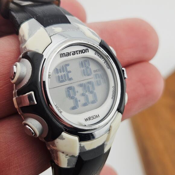 Marathon Unisex Sport Watch Digital Timer Stopwatch Silver Black Running Workout - Picture 3 of 6